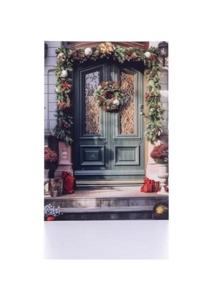 Kartpostal, Yılbaşı, Yeşil Garlandlı Süslü Kapı, 12X17 cm 6 Adet fiyatları