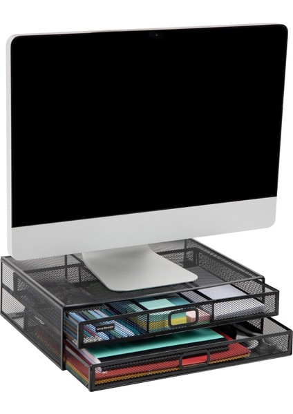 Reader Ağ Koleksiyonu, 2 Çekmeceli Dosya Depolamalı Monitör Standı, Masa Düzenleyici, Metal Örgü, Çok Amaçlı, 15,75 Inç U x 11,75 Inç G x 4,5 Inç Y, Siyah