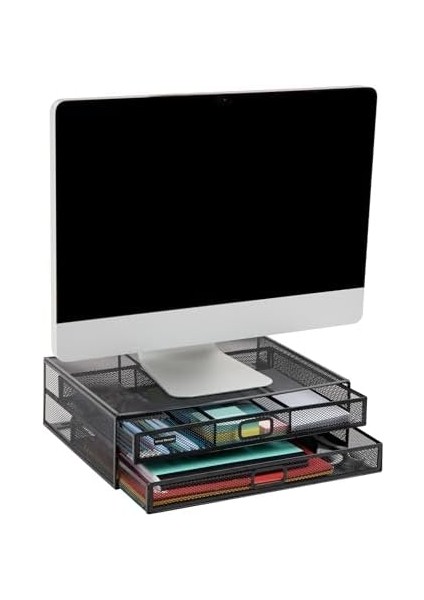 Reader Ağ Koleksiyonu, 2 Çekmeceli Dosya Depolamalı Monitör Standı, Masa Düzenleyici, Metal Örgü, Çok Amaçlı, 15,75 Inç U x 11,75 Inç G x 4,5 Inç Y, Siyah modelleri