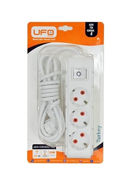 3lü Akım Korumalı Priz 1,5 Metre Kablolu Grup Priz, Max 3500W Aşırı Yük Koruması 3lü Uzatma Kablosu Çoklu Priz (Beyaz) modelleri