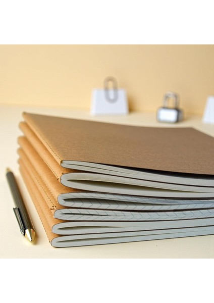 Tanıtım 4 Adet Çizgili Terzi Dikişli Not Defteri, A5 Boyut, 40 Yaprak Planlama Ofis Için Ideal, Planlayıcı (Kraft Kapak Tasarımı)