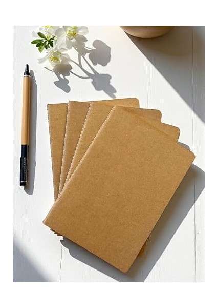 Tanıtım 4 Adet Çizgili Terzi Dikişli Not Defteri, A5 Boyut, 40 Yaprak Planlama Ofis Için Ideal, Planlayıcı (Kraft Kapak Tasarımı) fiyatları