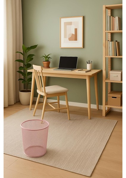 Tam Delikli Metal Fileli Toz Pembe Çöp Kovası - ND-1044