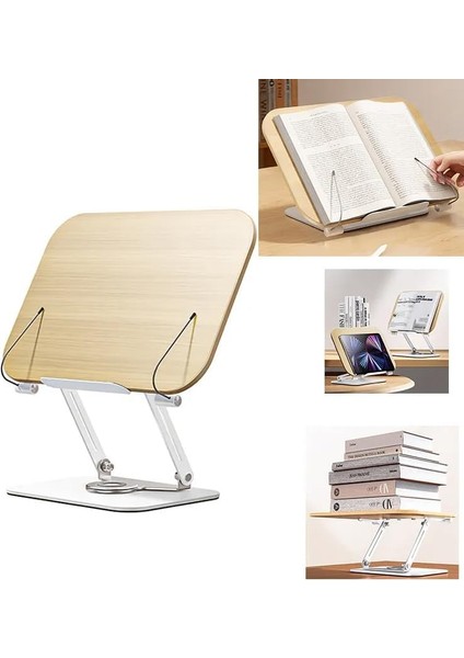 Profesyonel Kitap Okuma Tutucu Ders Çalışma Sunum Standı Kaliteli Karbon Çelik ve Ahşap Malzeme 360 Derece Döner Yüksekliği ve Açısı Ayarlanabilir Tablet Tutucu Kullanım TM13 Açık Kahve fiyatları