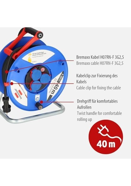 Garant IP44 Ticari/şantiye Kablo Tamburu, 40 M - Özel Plastik (Dış Mekanda Sürekli Kullanım, Alman Malı) Mavi fiyatları