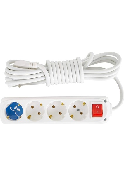 4'lü Anahtarlı Topraklı Priz, Beyaz, 3 M