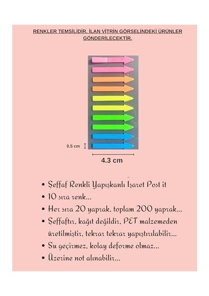 Şeffaf Renkli Yapışkanlı Not Kağıdı Işaret Şerit (Işaret 6) fiyatları