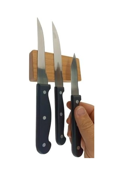 Ahşap Mıknatıslı Duvara Monte Kayın Ahşap Bıçak Bloğu ve Bıçak Tutucu - 3 Bıçak Kapasiteli