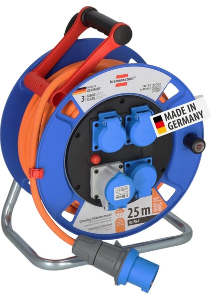 Camping Serisi IP44 Lisanslı Emniyet Şalterli 3 Yıl Garantili 25 Metre Uzatmaya Sahip Makaralı Kablo H07RN-F 3g2.5