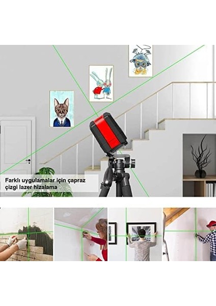 KBL92GTP 30 Metre Profesyonel Yatay ve Dikey Otomatik Hizalamalı Yeşil Çapraz Çizgi Lazer, 2 Noktalı Şakül Lazer Distomat + Mini Tripod + Tripod, Kırmızı/siyah modelleri
