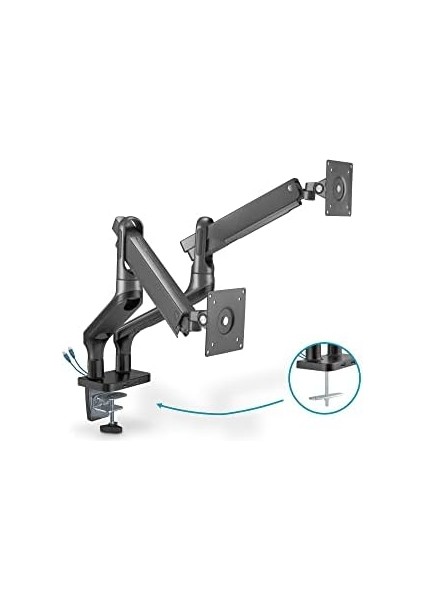 Monitör Tutucu, Masa Kelepçesi, Çift Montajlı, Gazlı Amortisör, Entegre USB Bağlantı Noktası, 32 Inçe Kadar, Uzay Grisi modelleri