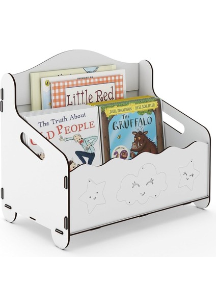 Monte Montessori Bank Kitaplık Dergilik Çocuk Odası Ahşap Mdf Bebek Kitaplığı Mini Çocuk Kitaplığı (Beyaz)