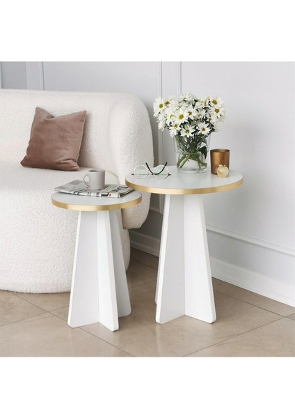 Mushroom 2 Li Sehpa Gold/beyaz