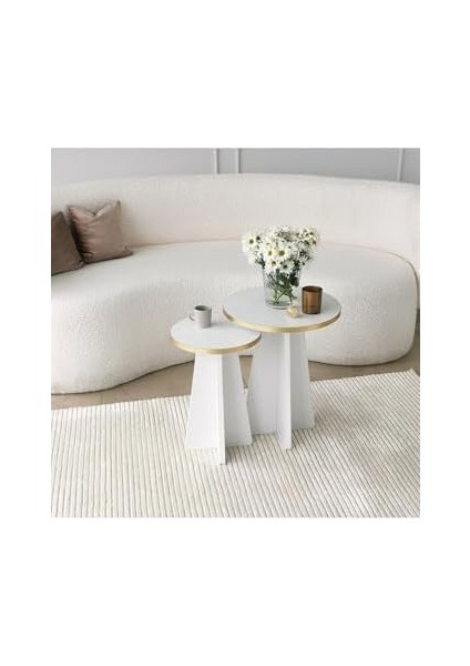 Mushroom 2 Li Sehpa Gold/beyaz modelleri