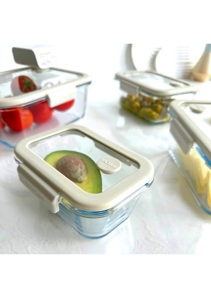 Glace Vakumlu Cam Saklama Kabı Seti Bej 5 Parça modelleri