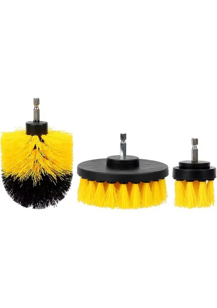 3'lü Matkap Ucu Temizleme Fırça Seti - Banyo, Küvet, Duşakabin, Araba Jant ve Koltuk Temizliği Için Renkli Fırçalar, Kompakt Boyut