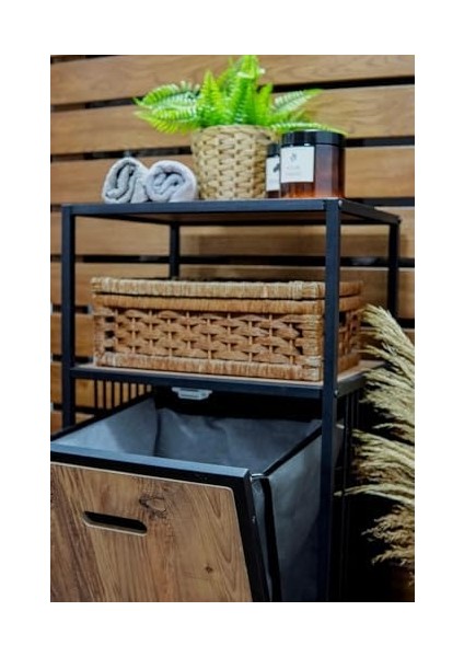 Metal Kirli Sepetli 2 Raflı Çok Amaçlı Banyo Düzenleyici Raf Organizer Siyah - MRS-003 C1-1-369 modelleri