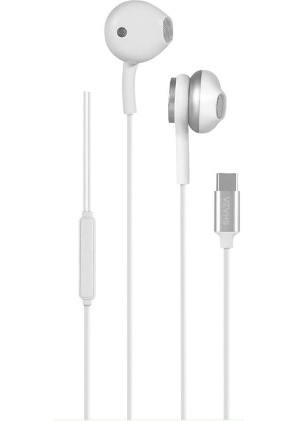 Stereo Ses Silikonlu Type-C Kablolu Kulaklık Beyaz