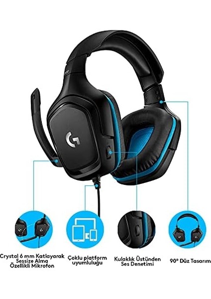 G G432 Kablolu Oyuncu Kulaklığı, 7.1 Surround Ses, Dts Kulaklık: x 2.0, 6mm Mikrofon, Windows, Mac, Switch, Ps4, Xbox One, Tablet ve Mobil Cihazlarla Uyumluluk, Siyah fiyatları