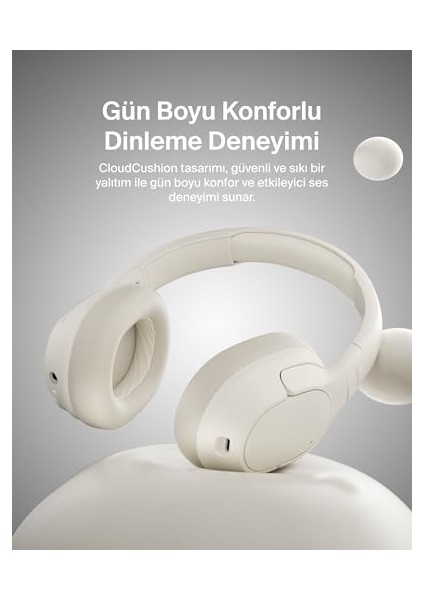 AUD008 Sf Kafaüstü Kulaklık-Krem - 60 Saat Oynatma Özellikli Kulak Üstü Kulaklık, Derin Bas, Cloudcushion Kulaklık modelleri