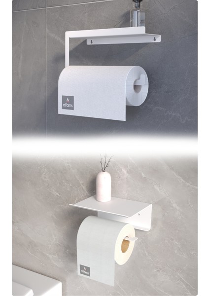 Metal Modern Şık Kağıt Havlu Askılığı ve Tuvalet Kağıtlığı Ikili Set | Paslanmaz, Yüksek Taşıma Kapasiteli, Askı + Raf Kullanım