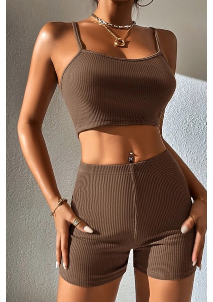 Kadın Kahverengi Şortlu Kaşkorse Gecelik Takım modelleri