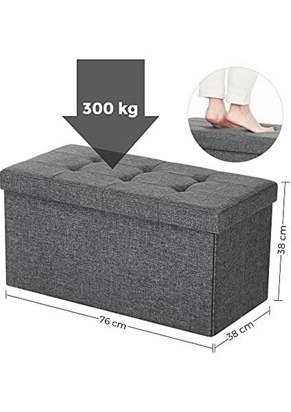 Saklama Alanlı Oturma Bankı, Oturma Sandığı, Tabure, Saklama Kutusu, Ayak Koyma Yeri, Katlanabilir, 300 Kg'a Kadar Taşıyabilir, 80 L, 76 x 38 x 38 Cm, Suni Keten, Koyu Gri, SPF47K fiyatları