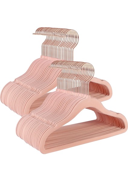 Çocuk Elbise Askısı, 50'li Set, Pembe Altın Kancalı, Kaymaz, Yer Tasarruflu, Elbise Dolabı Için Askı, Bebek Kıyafeti, Etek ve Pantolon, Çocuklar Için, Kadife, Açık Pembe CRF027P01