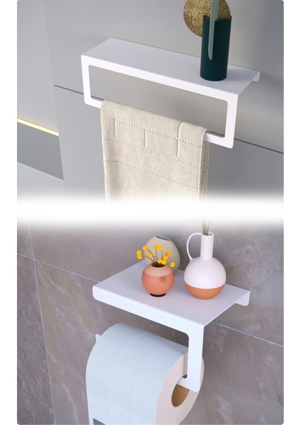 Metal Modern Banyo Askılığı ve Tuvalet Kağıdı Askılığı Ikili Set – Siyah/beyaz, Dayanıklı Metal, Şık ve Uzun Ömürlü