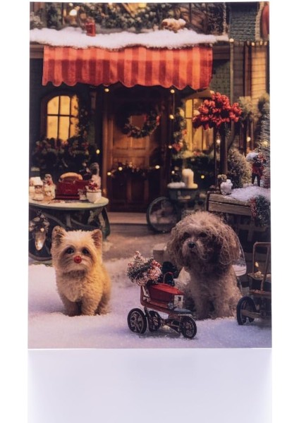 Kartpostal, Yılbaşı, Küçük Köpekler, 12X17 cm 6 Adet