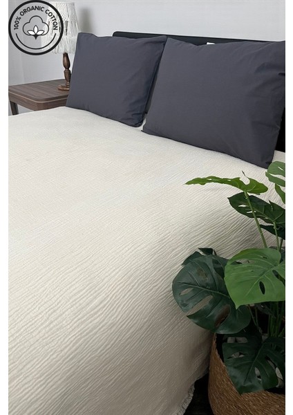 Pure Serisi Çift Kişilik Müslin Yatak Örtüsü (220×240) %100 Pamuk, 4 Kat, Doğal Nefes Alabilen Kumaş