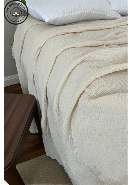 Pure Serisi Çift Kişilik Müslin Yatak Örtüsü (220×240) %100 Pamuk, 4 Kat, Doğal Nefes Alabilen Kumaş