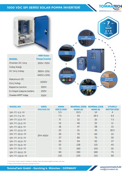 11 Kw 1000VDC 3 FAZ/380VAC Sulama Pompası Inverteri fiyatları