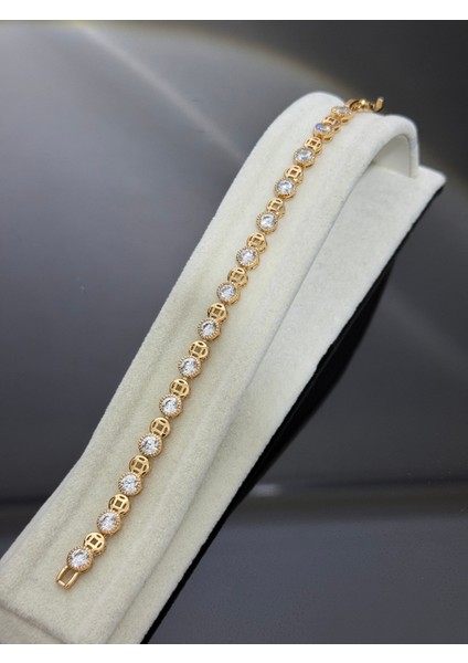 18K Zirkon Taşlı Çelik Bileklik Paslanmaz Kararmaz