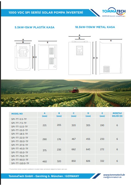 15 Kw 1000VDC 3 FAZ/380VAC Sulama Pompası Inverteri fiyatları