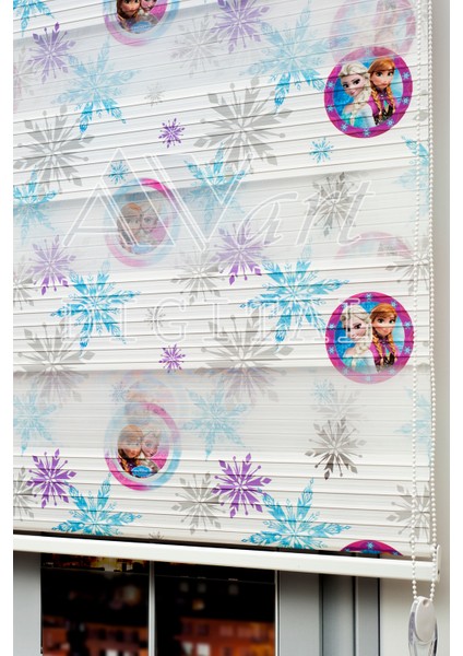 Elsa Frozen Baskılı Plise Zebra Perde - Karlar Ülkesi - Dijital Baskılı Zebra Stor Perde - Çocuk Odası Perdesi