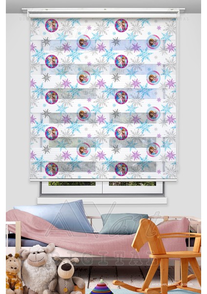 Elsa Frozen Baskılı Plise Zebra Perde - Karlar Ülkesi - Dijital Baskılı Zebra Stor Perde - Çocuk Odası Perdesi fiyatları