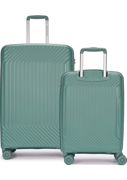 Benetton 2'li Set Büyük ve Kabin Boy %100 Polipropilen Valiz Yeşil 14BNT8001