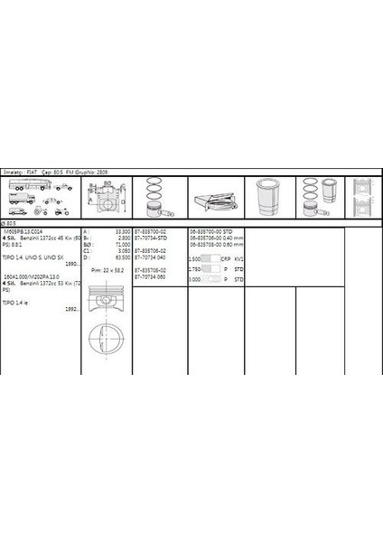 GOET68357080G - Segman 80.5mm 060 Uno 70 Tempra Tıpo Slx 1.4 1.4ie