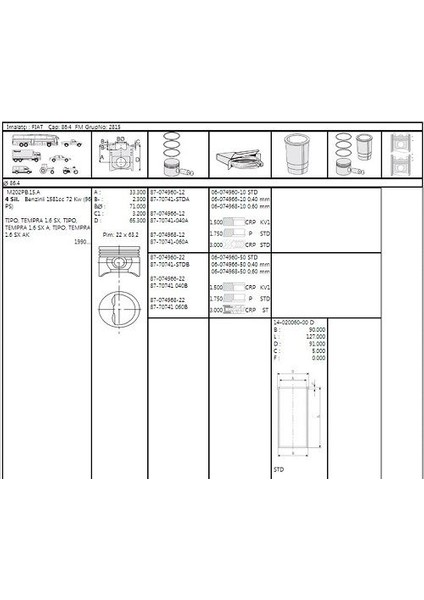GOET40200600G - Gomlek 86.4mm Std Tempra Sahın S 1.6 Slx