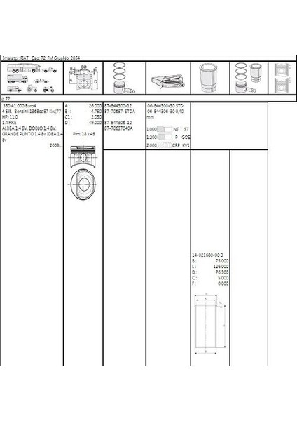 GOET40216800G - Gomlek Std 72MM Doblo Albea Grande Punto 1.4 8V Benzınlı