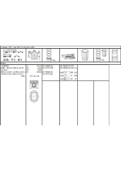 GOET67868005G - Segman Std 86.4 mm Palıo Sıena Brava Marea 1.6 16V