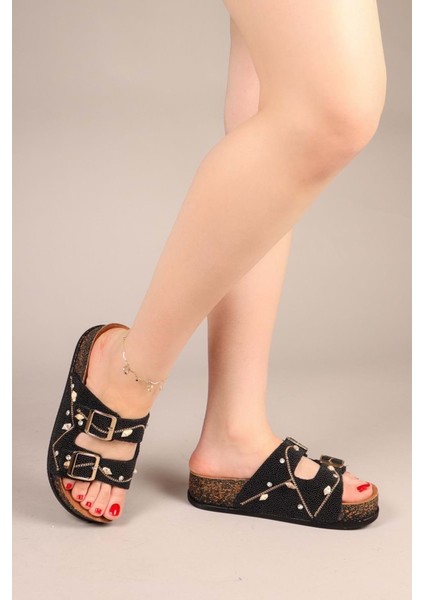 Feles Çift Toka Mantar Taban Taş Detaylı Kadın Terlik fırsatları