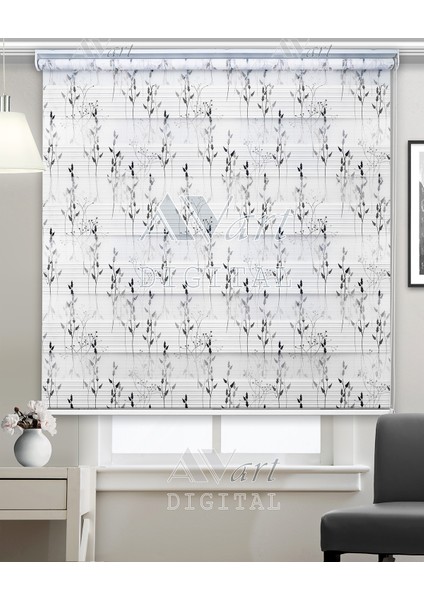 Kır Bitkileri Baskılı Zebra Perde - (Gri - Siyah) - Dijital Baskılı Zebra Stor Perde fiyatları