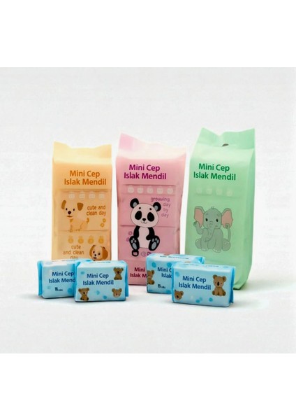 Mini Cep Boy Islak Mendil 8’li Paket (64 Yaprak) – Taşınabilir, Hijyenik ve Pratik Kullanım