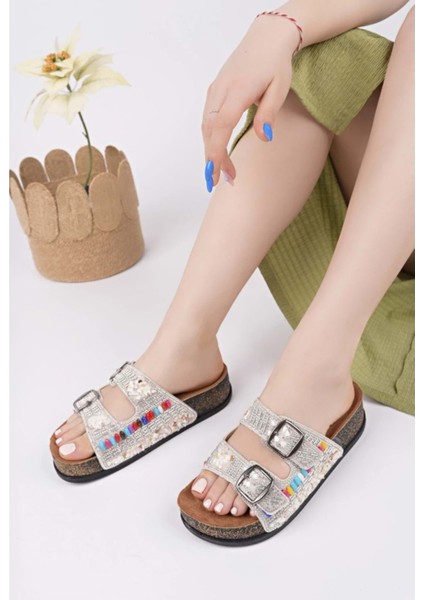 Feles Çift Toka Mantar Taban Taş Detaylı Kadın Terlik fiyatları