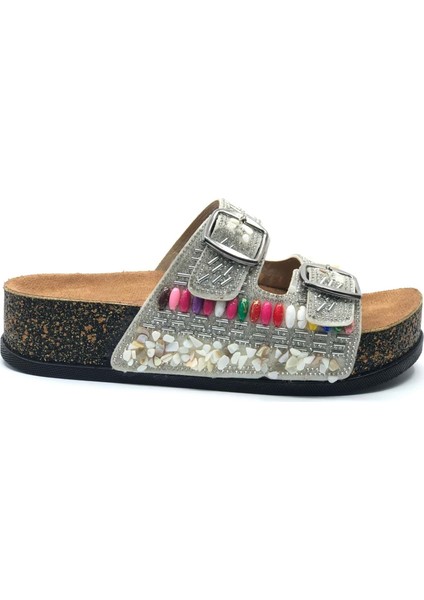 Feles Çift Toka Mantar Taban Taş Detaylı Kadın Terlik fırsatları