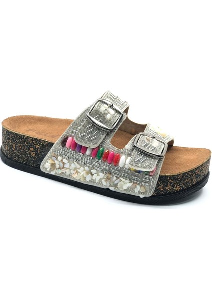 Feles Çift Toka Mantar Taban Taş Detaylı Kadın Terlik indirimleri