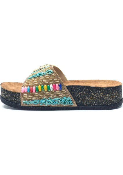 Feles Tek Toka Mantar Taban Taş Detaylı Kadın Terlik fiyatları