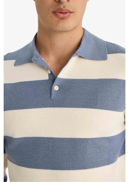 Standart Fit Polo Yaka Düğmeli Renk Bloklu Triko Kazak Y4194AZ25WN indirimleri